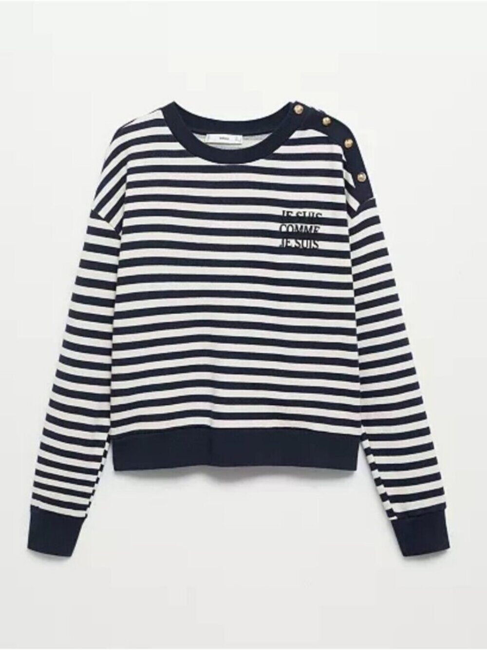 MANGO | Nautical sweatshirt buttoned Shoulder Navy White Striped Sz S